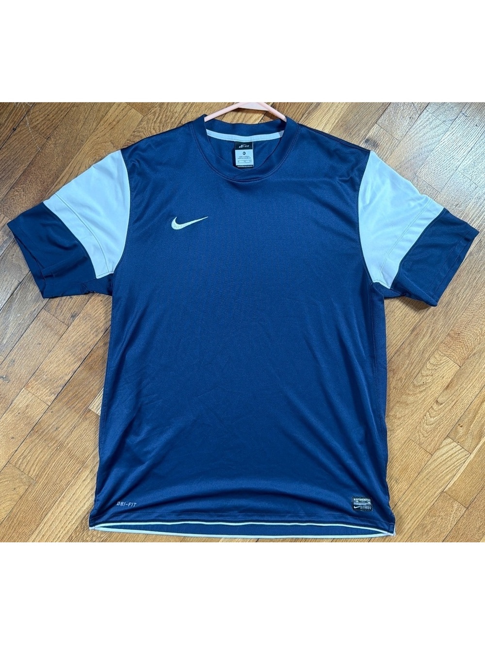 XL - Men - Nike Dri-FIT Navy Blue and White Athletic Shirt